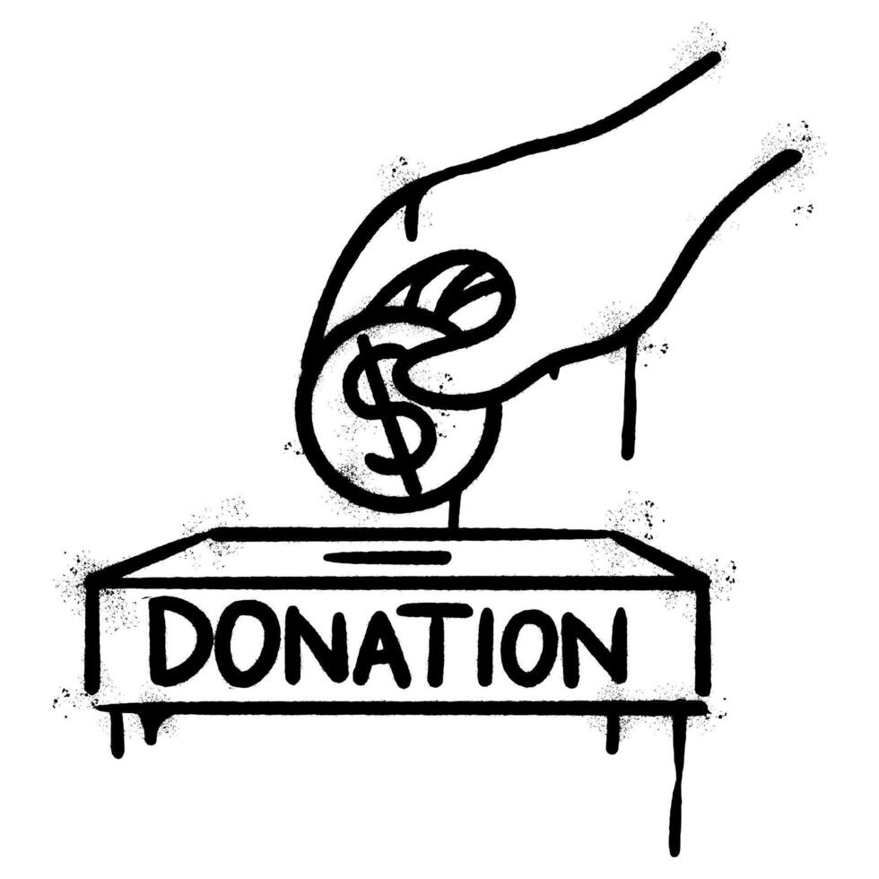 Spray Painted Graffiti donation symbol Sprayed isolated with a white background. graffiti donation icon with over spray in black over white. vector