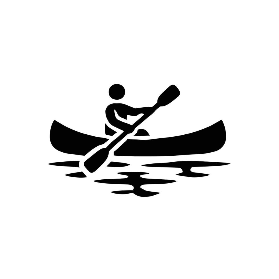 A black and white image of a man in a canoe vector