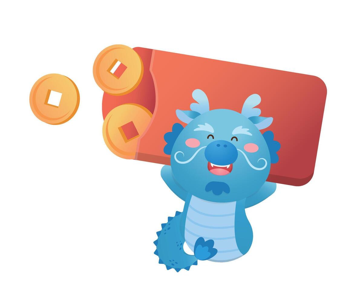 Red money bag and dragon from Chinese mythology and legends, happy new year vector