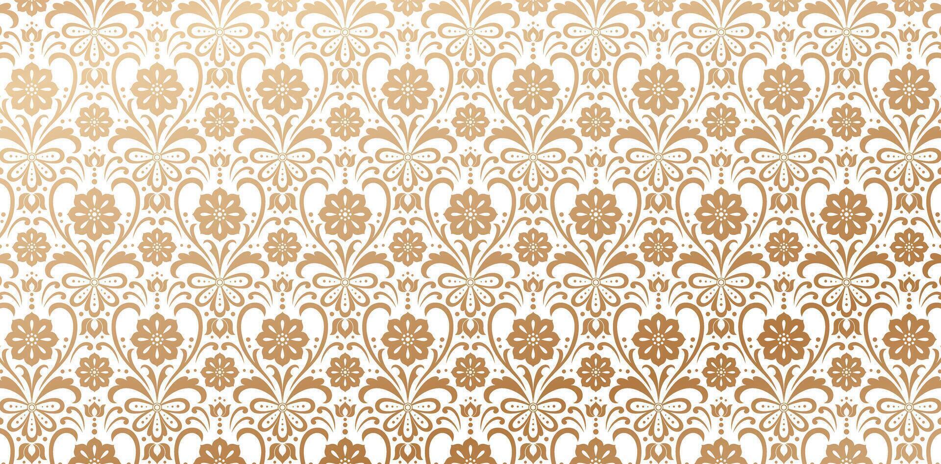 flower damask seamless pattern golden colors isolated white background. Elegant luxury texture for wallpapers, backgrounds and page fill, surface textures, books covers, fabrics printing, wraps papers vector