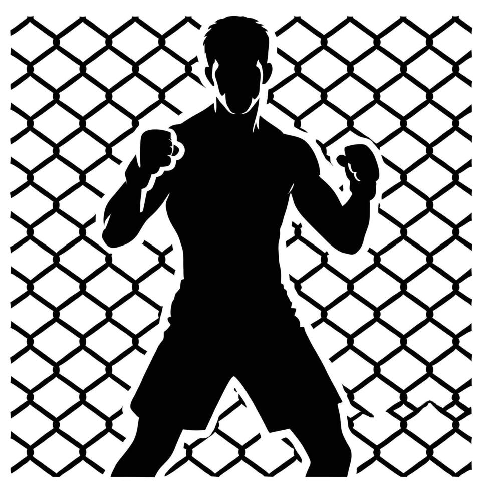 A silhouette of a man in front of a fence vector