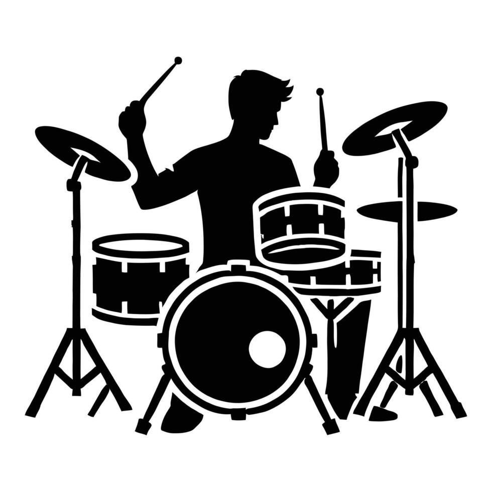 Drummer silhouette on white background vector
