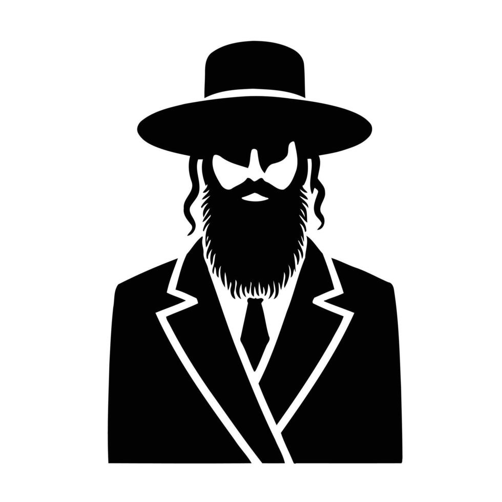 A black and white illustration of a man with a beard and hat vector