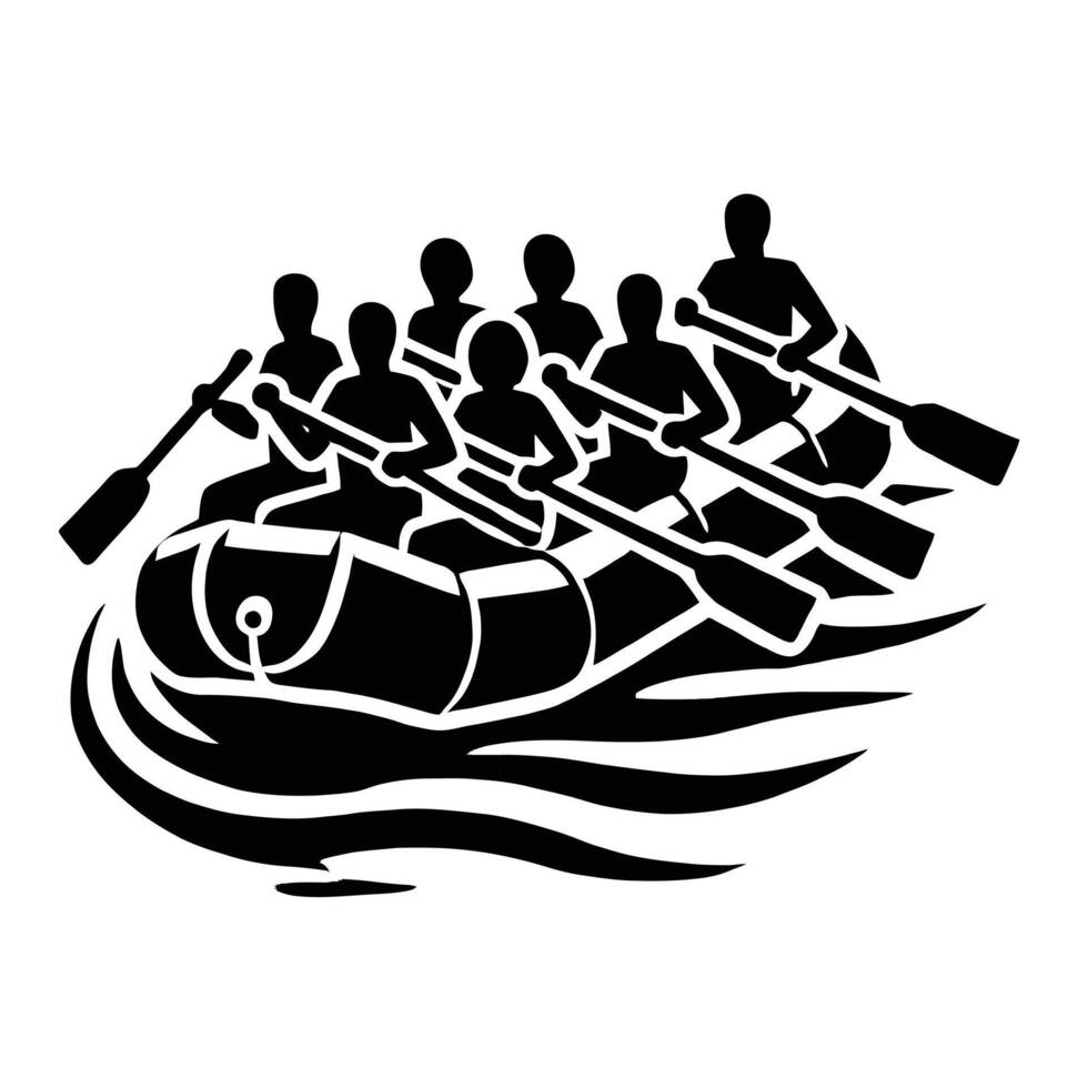 A black and white image of a group of people in a raft vector