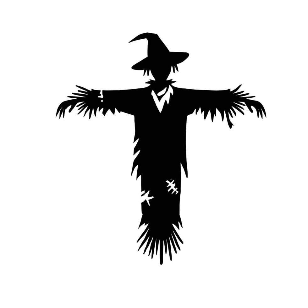 A scarecrow silhouette with a hat and a broom vector