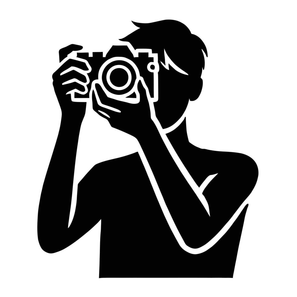 A silhouette of a man holding a camera vector