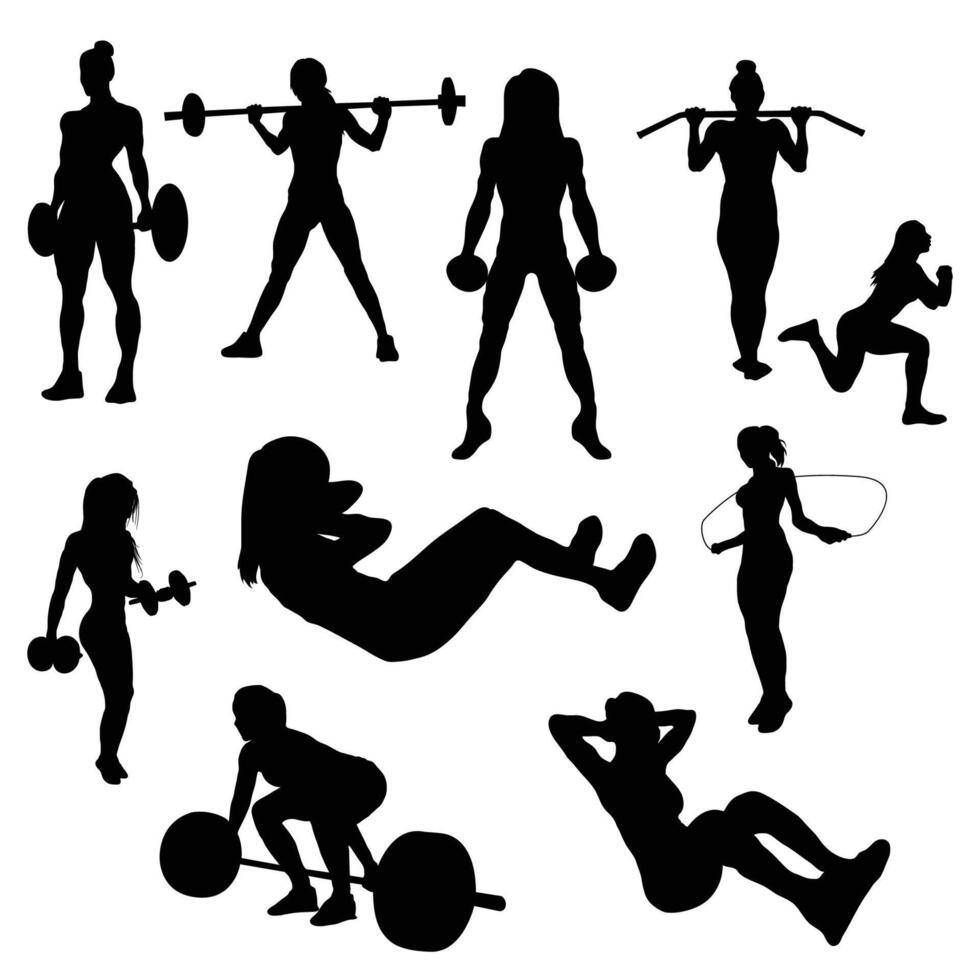 Women in gym silhouette vector