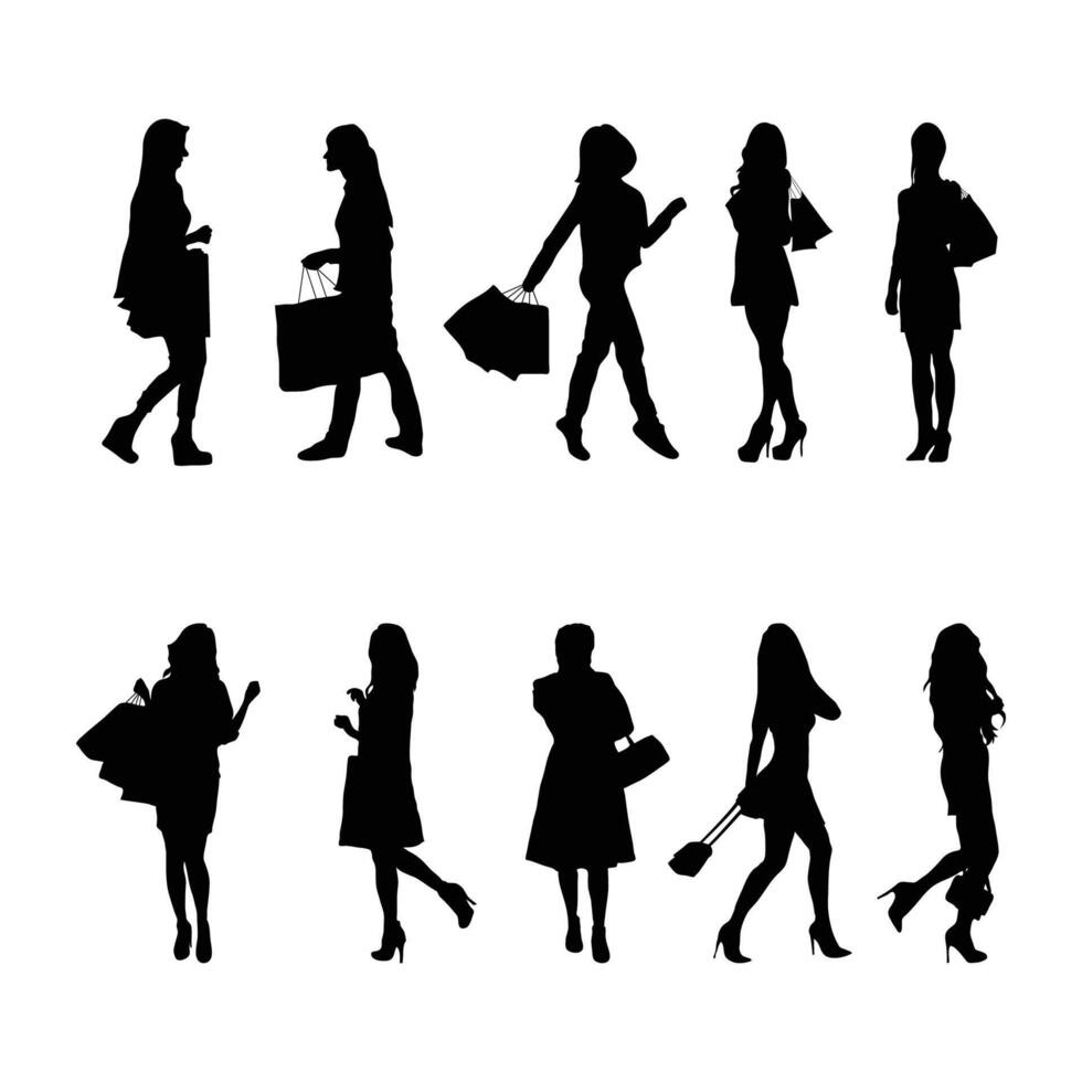 Women shopping silhouette vector