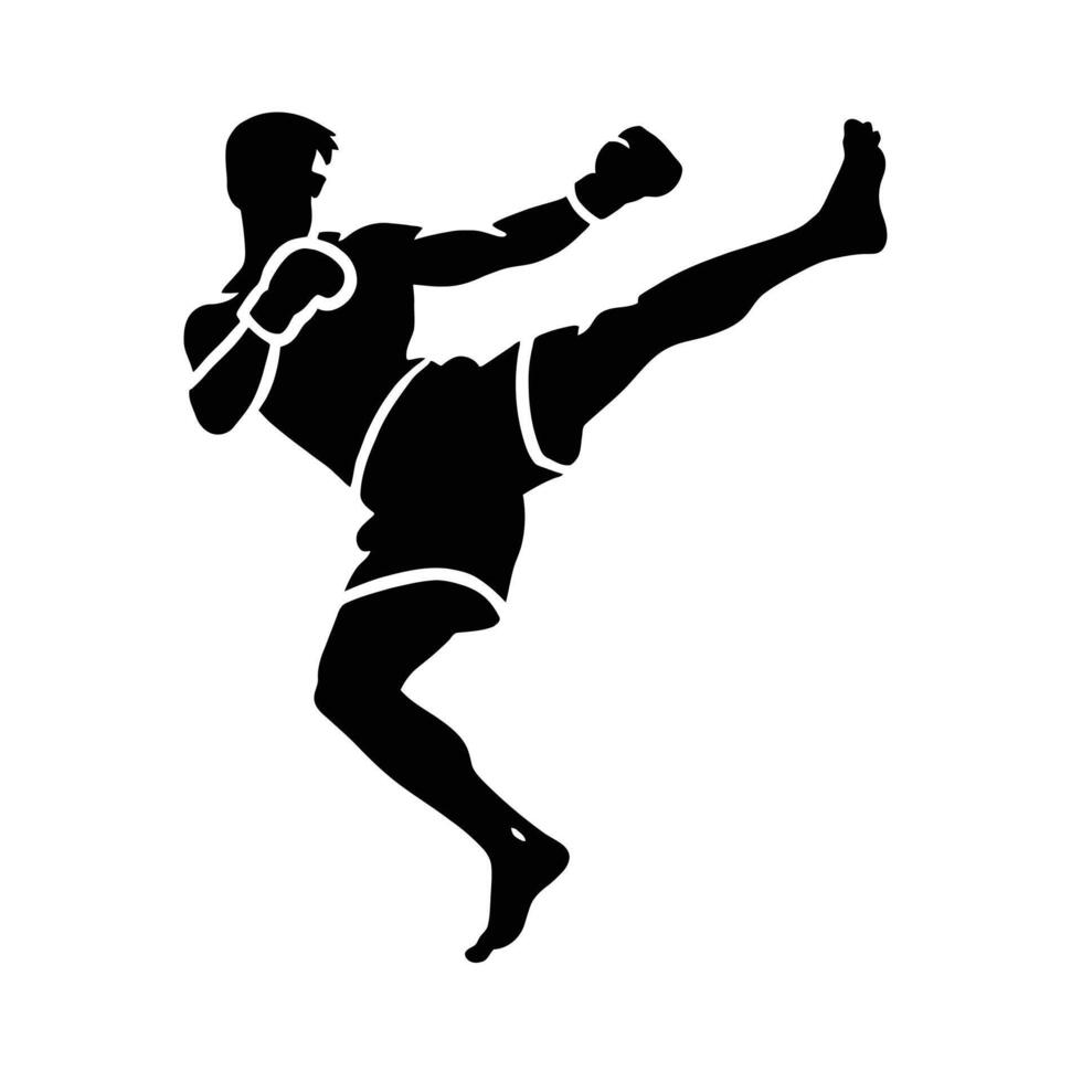 A silhouette of a man kicking a kick vector