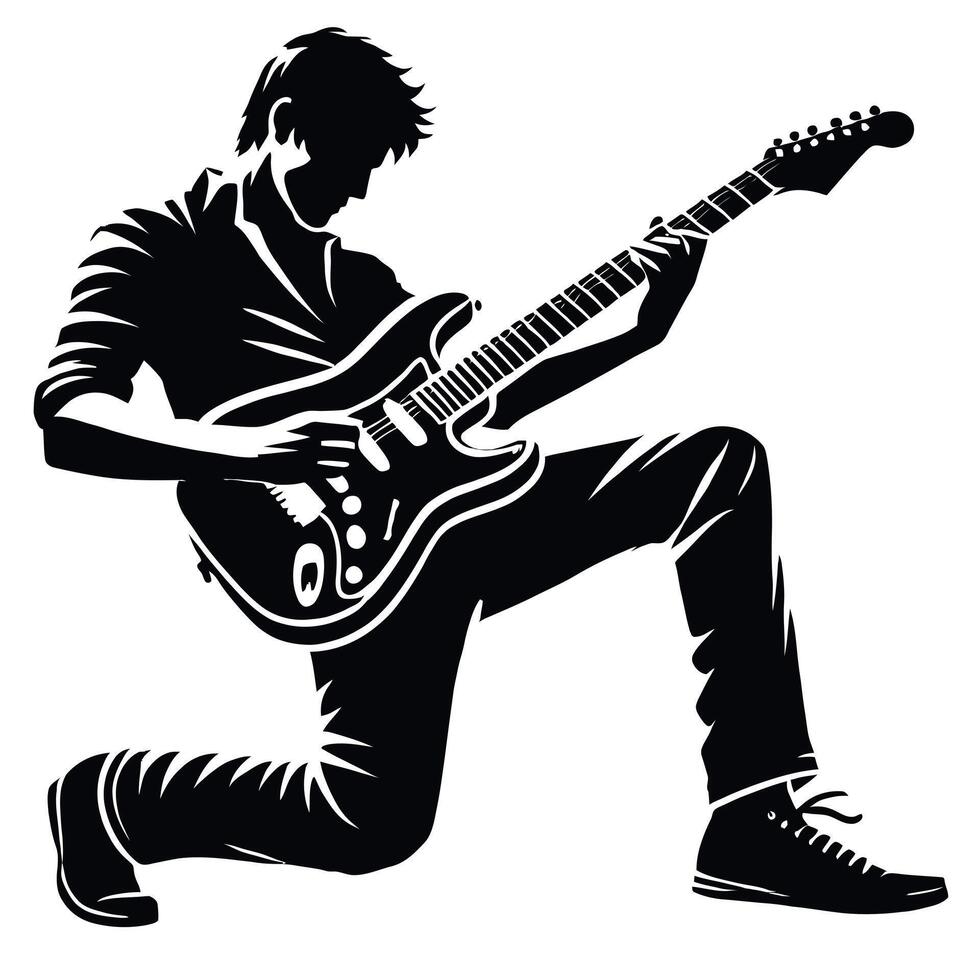 A silhouette of a man playing an electric guitar vector