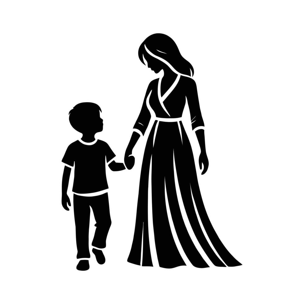 Silhouette of a mother and son vector