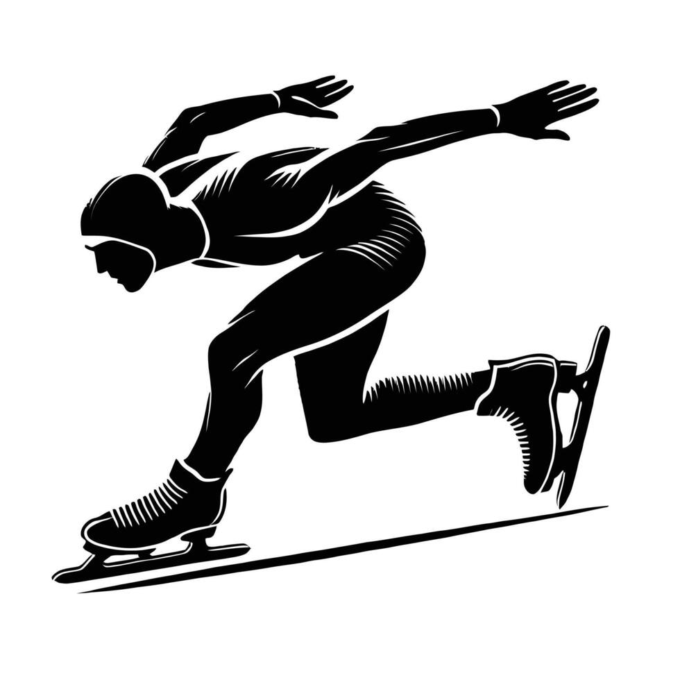 A black and white silhouette of a man on a speed skater vector