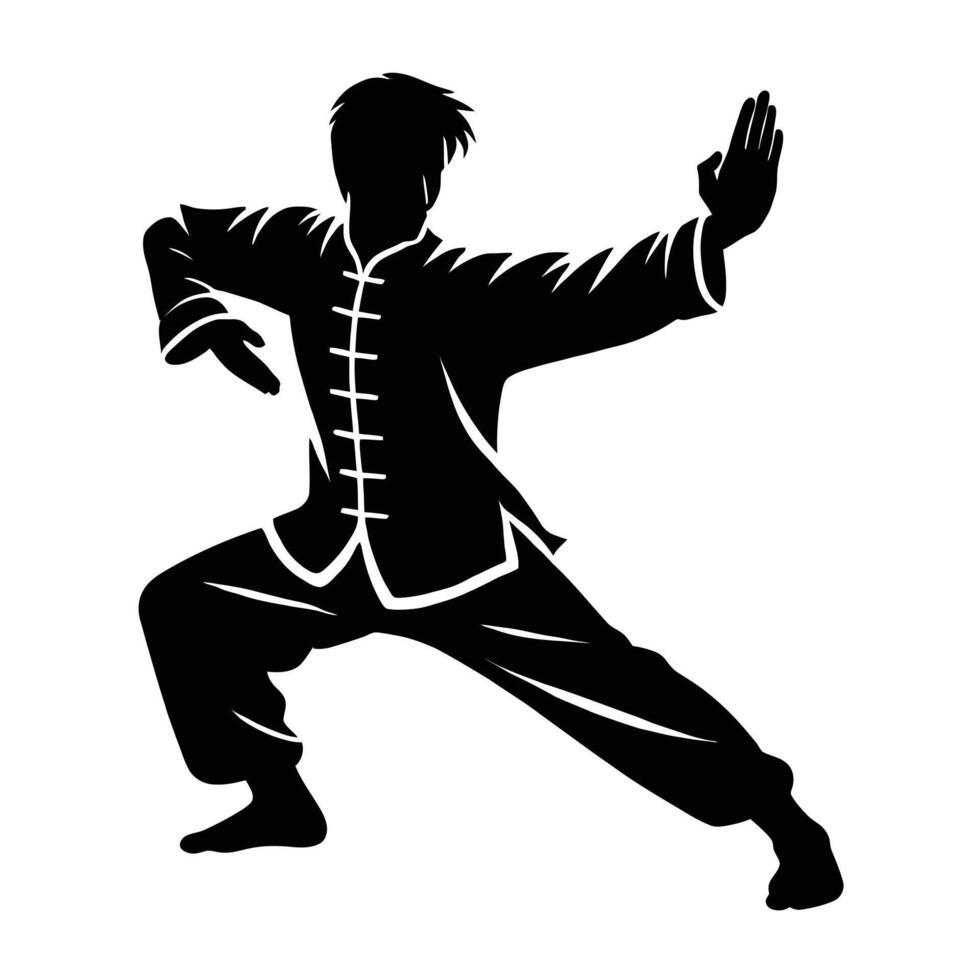 A silhouette of a man in karate stance vector