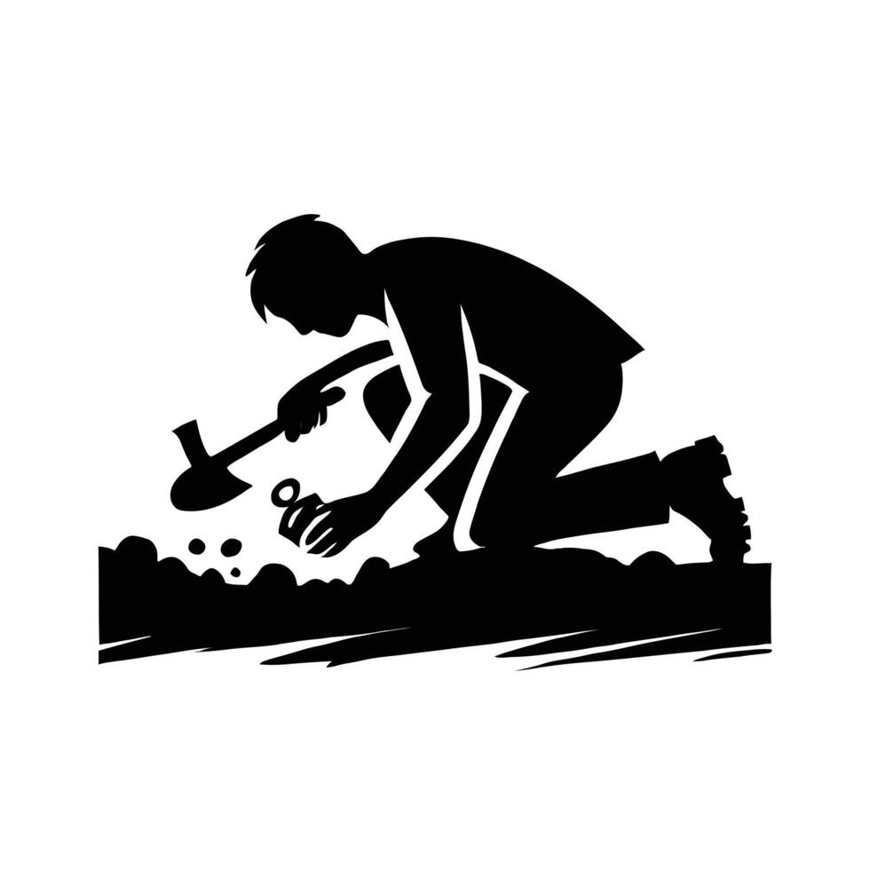 A silhouette of a man digging with a shovel vector