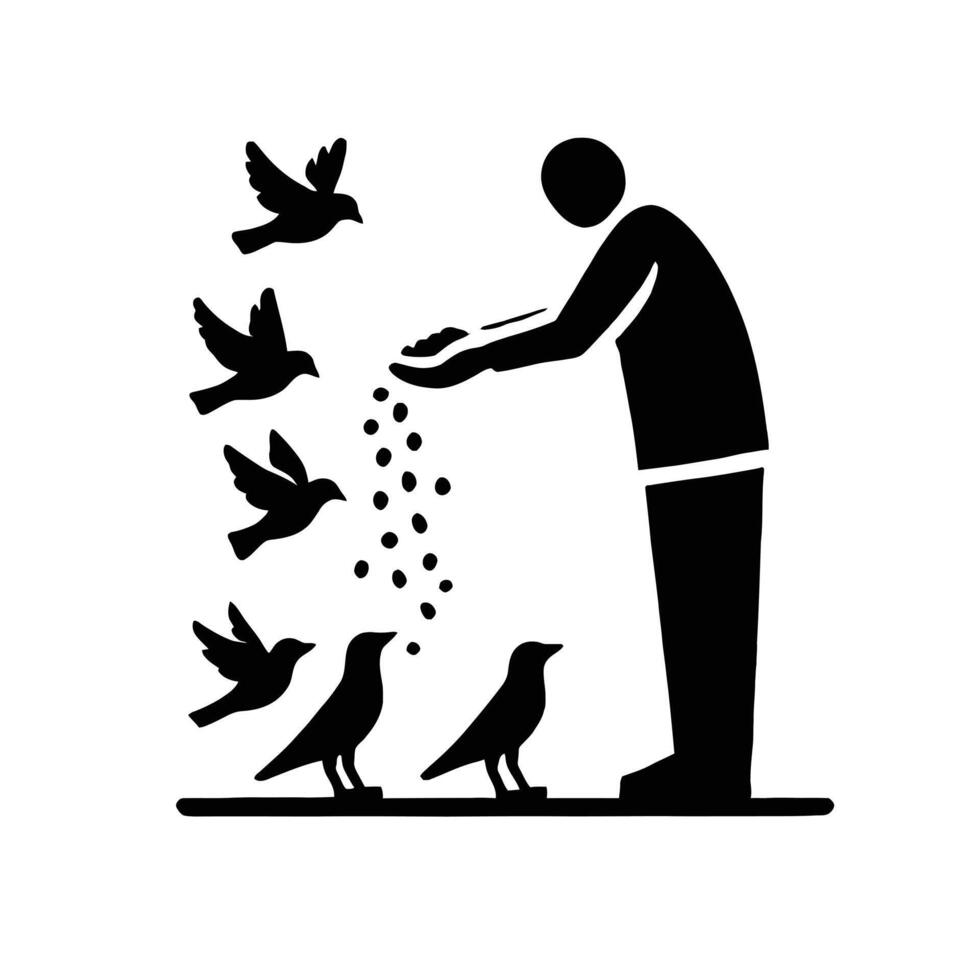 A man feeding birds with food vector