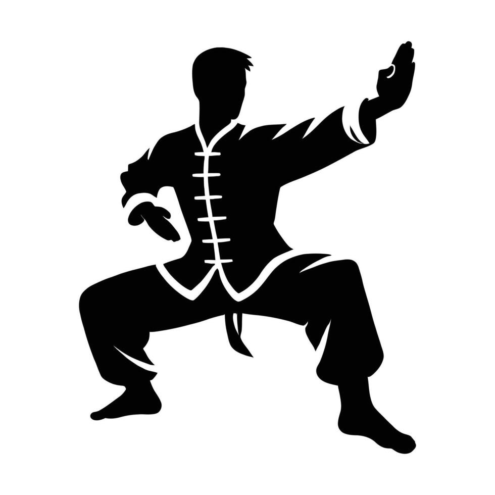 A silhouette of a man in karate stance vector