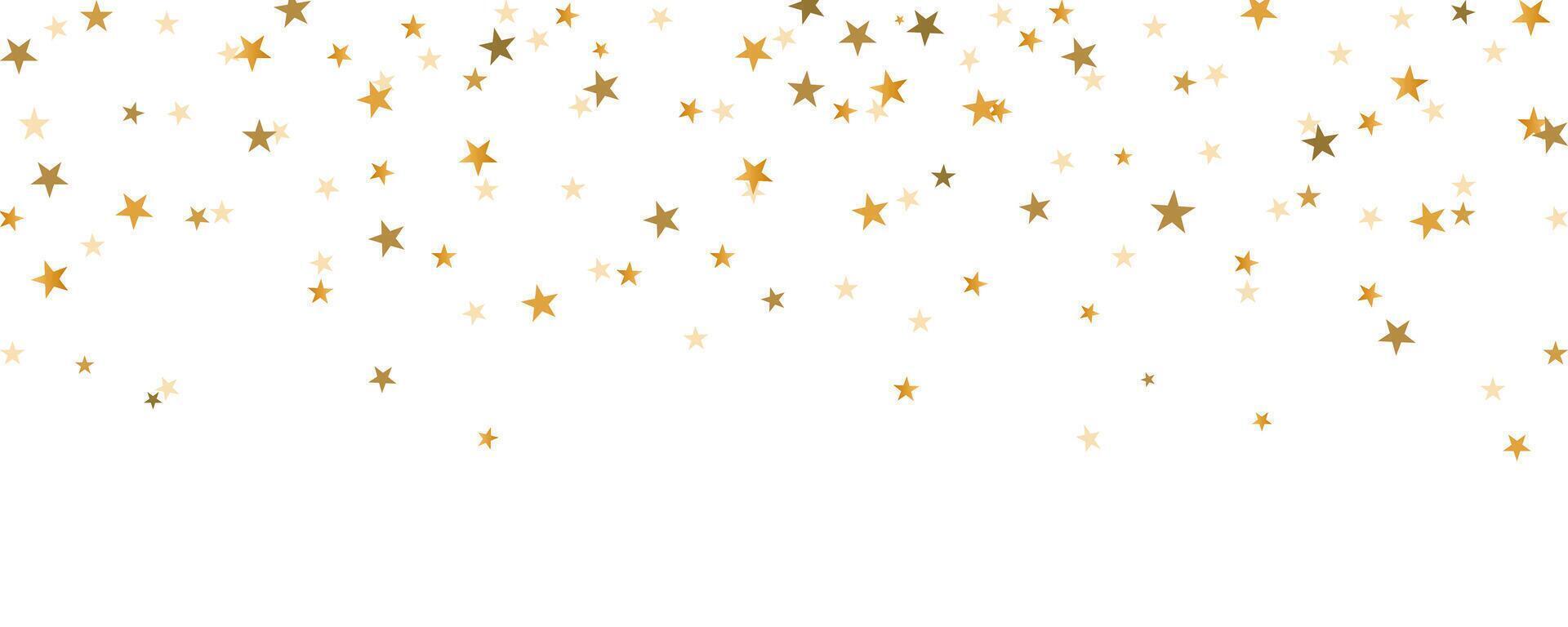Gold falling star confetti background. golden star glitter pattern. Yellow, orange and golden star wallpaper. Celebration Christmas, New Year or birthday party repeating backdrop. vector