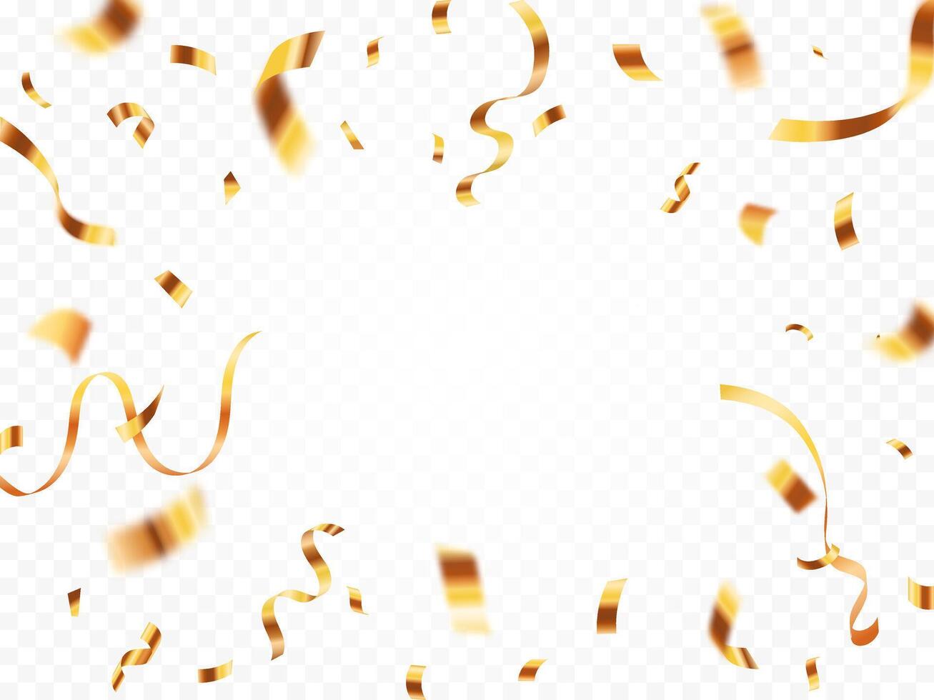 Gold confetti isolated on background, celebration party background design with confetti and gold ribbons, Bright festive tinsel of gold color. Valentines Day, Birthday, Holiday, New Year, vector