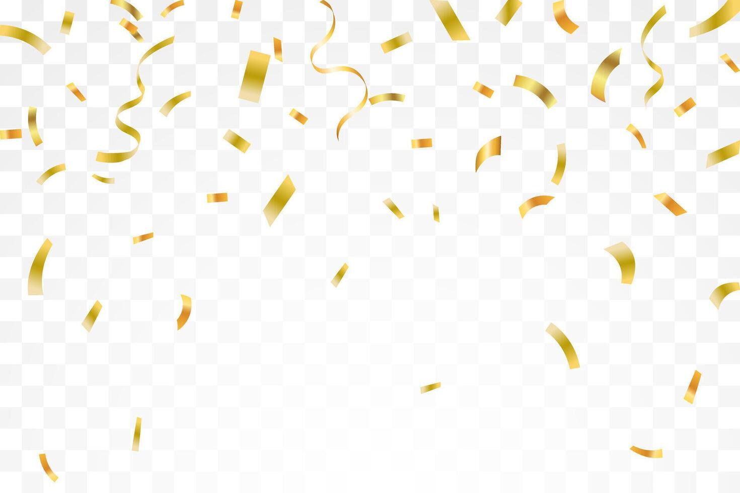 Falling shiny golden confetti isolated on background. Bright festive tinsel of gold color. Anniversary or birthday design template. vector