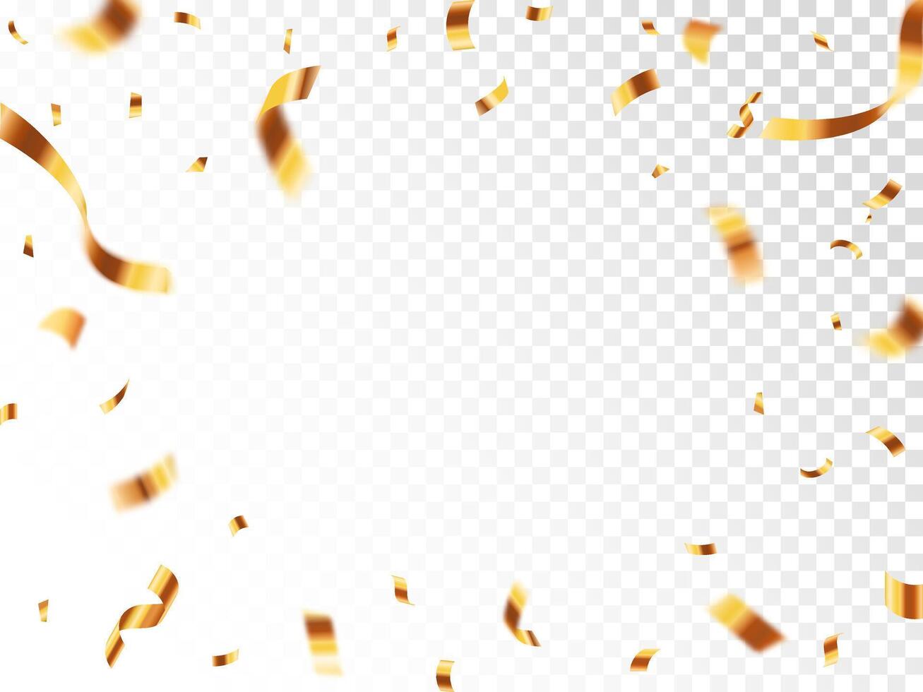 Abstract celebration party background design with confetti and gold ribbons, Gold confetti isolated for Anniversary, Birthday party, Christmas, Carnival festivity, Holiday party banner, confetti vector