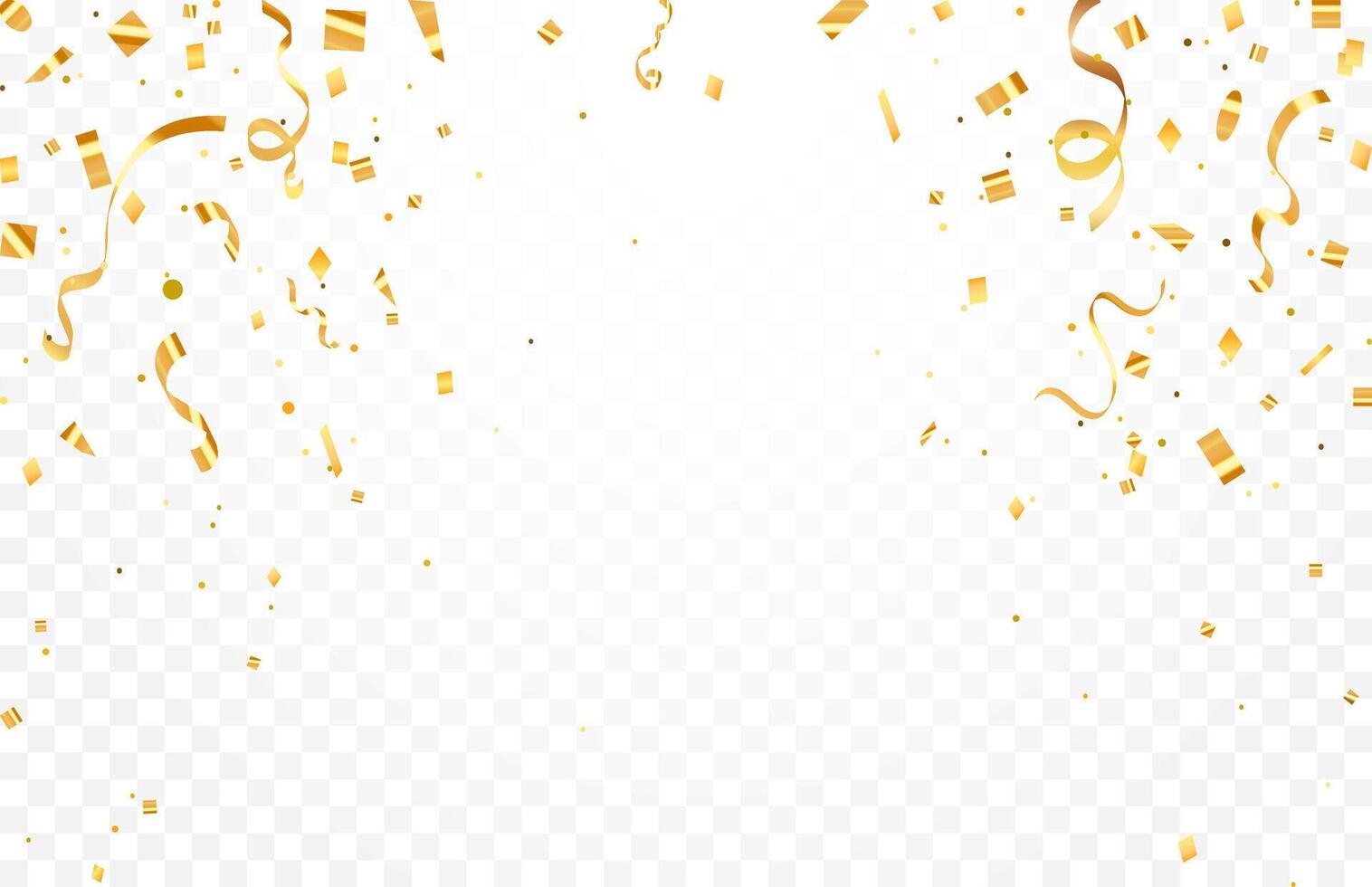 Gold confetti. Shiny ribbons falling on abstract background. Design template for party celebration and birthday banner background, confetti, vector