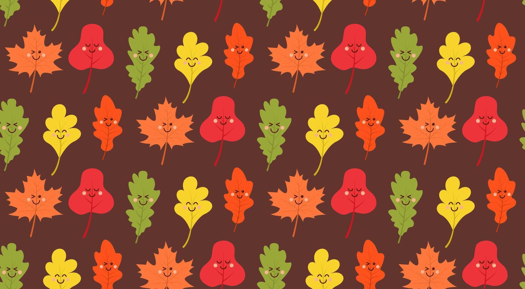 Kawaii autumn leaf seamless pattern vector