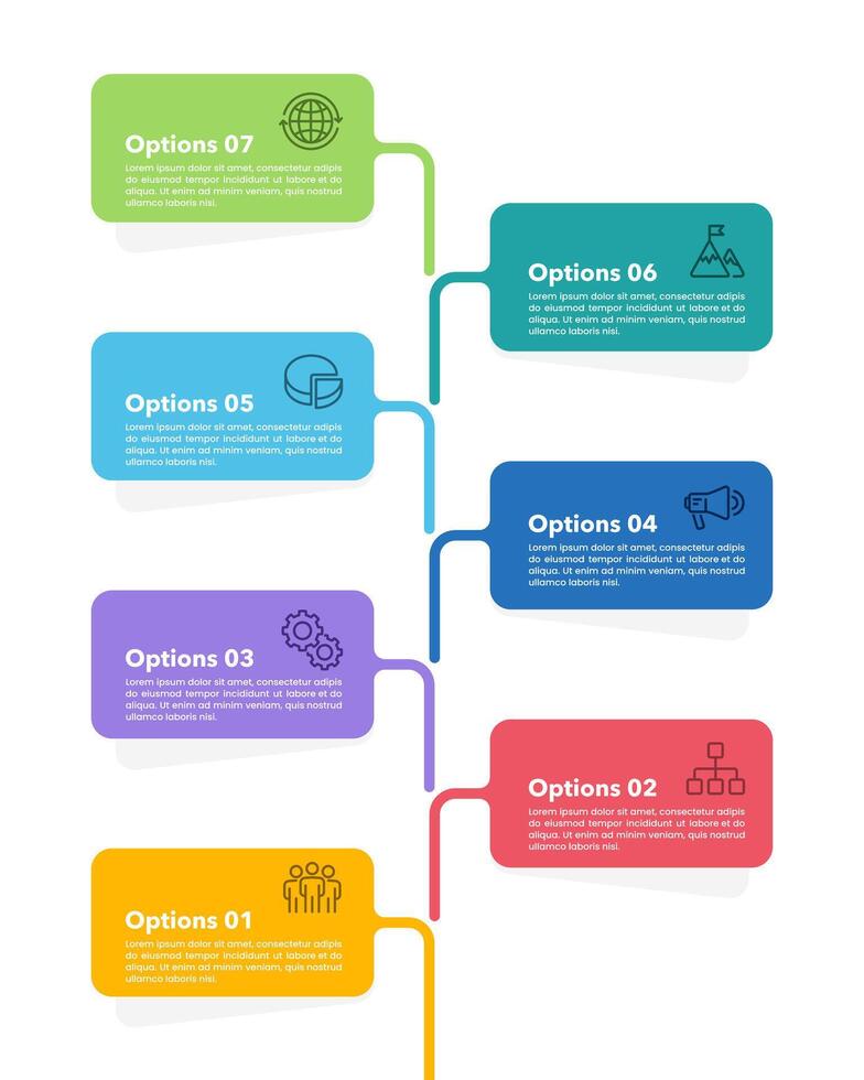 Vertical infographic tree or branch design. 7 Process to Success. Business presentation, Workflow, Brochure, Banner, Marketing and Strategy. vector