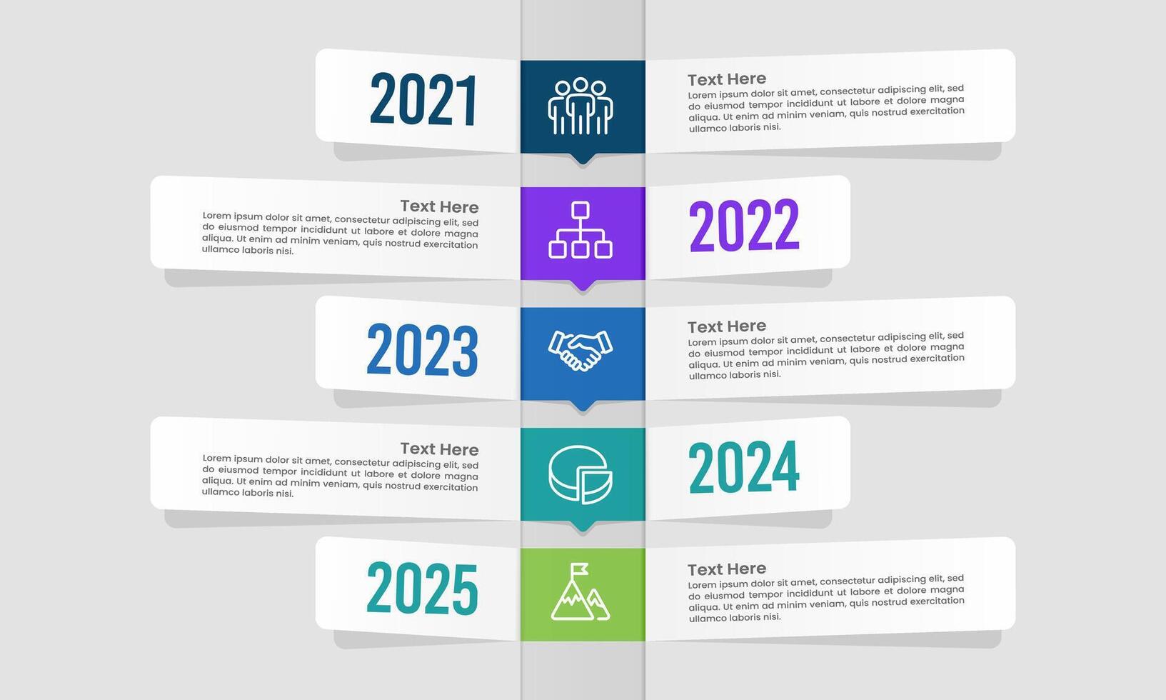 5 Years vertical timeline. Success path. Infographic Label Timeline. Business Presentation, Milestone, Report and Information. vector