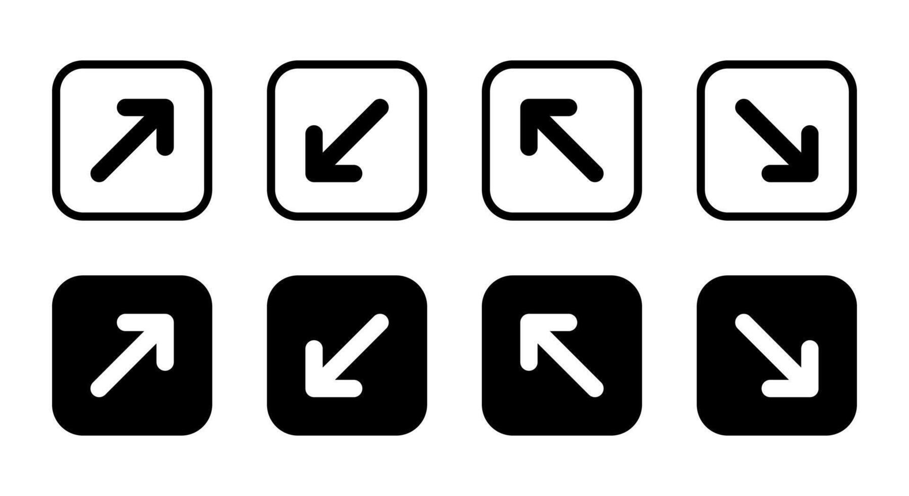 Upward rightward, downward leftward, upward leftward, and downward rightward icon on black square vector
