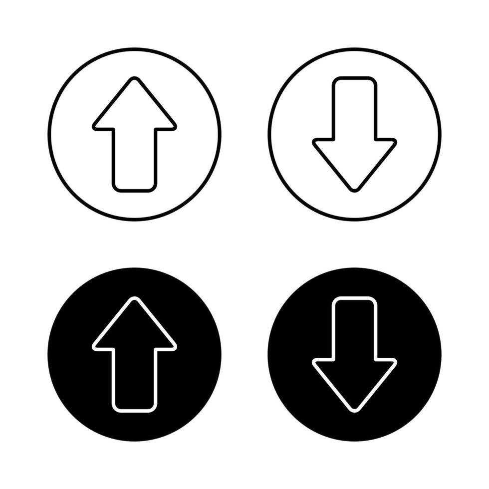 Up and down arrow line icon set on black circle vector