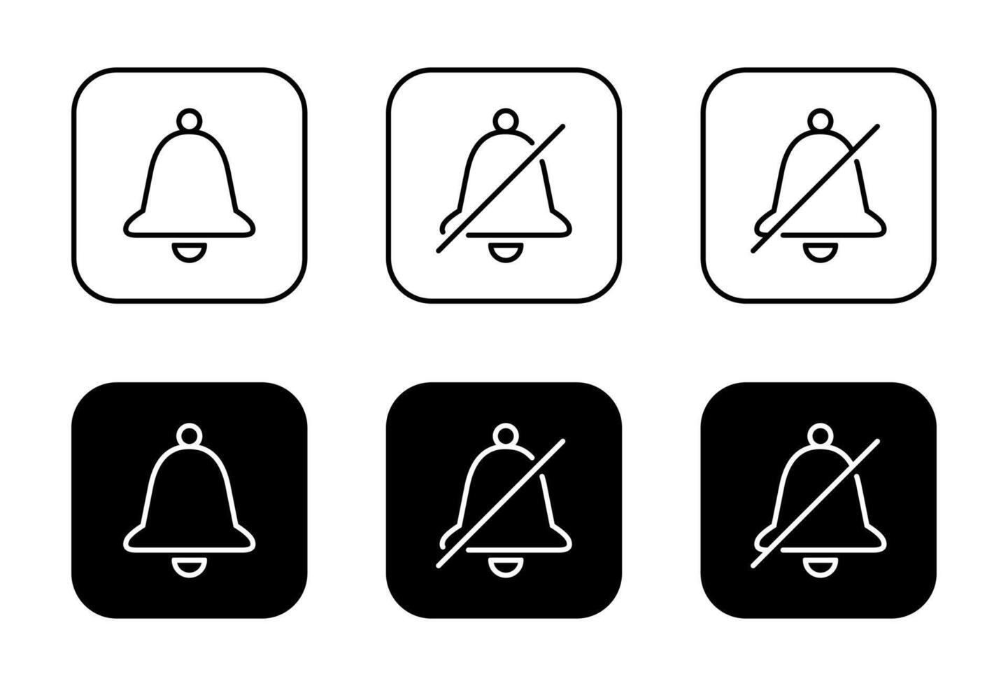 Notification and silent bell icon in black square vector