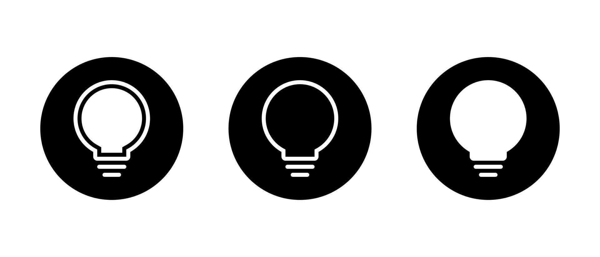 Light bulb icon set on black circle. Lamp sign symbol vector