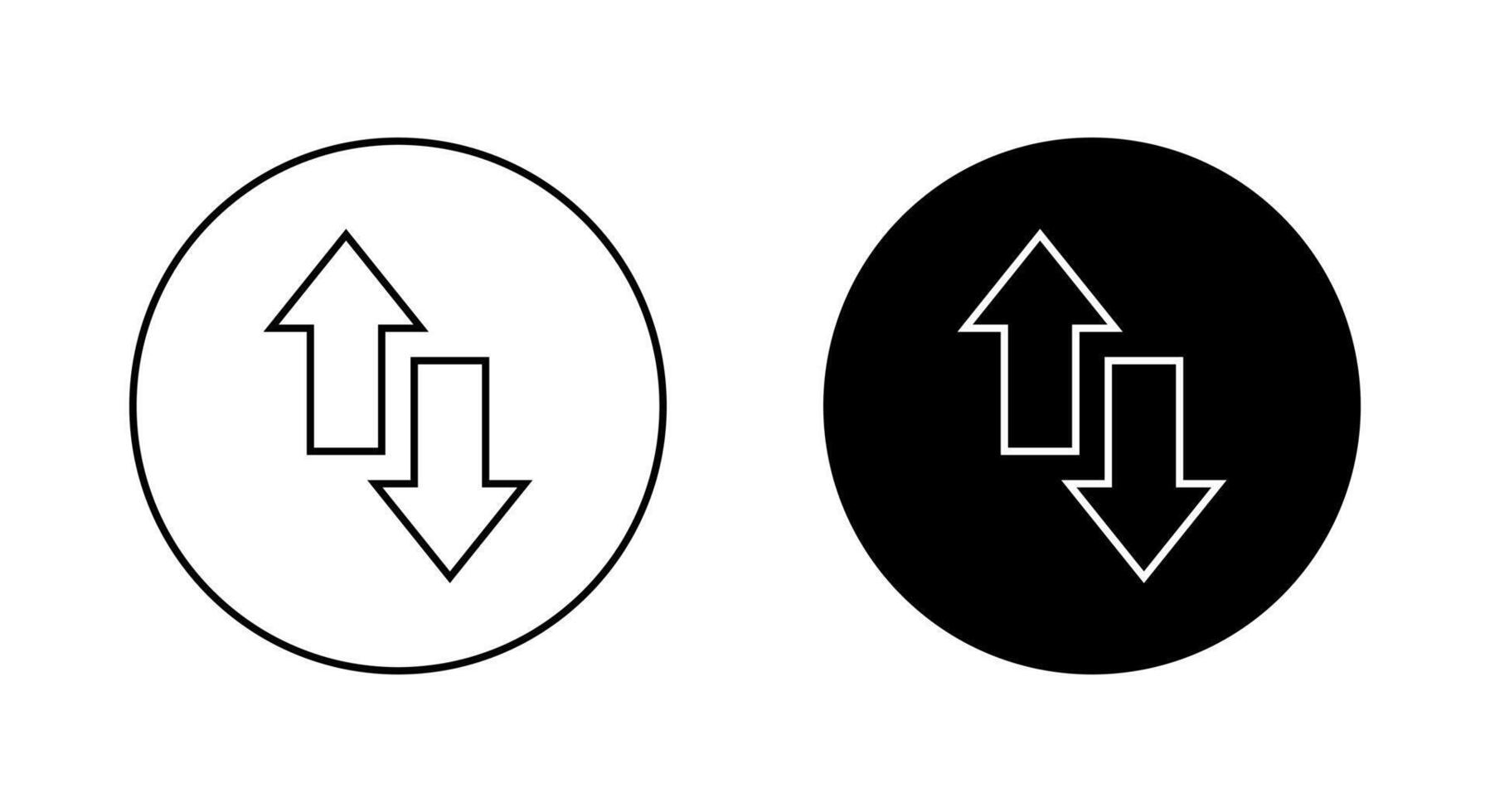 Up down arrow line icon on black circle. Upward downward arrows sign symbol vector