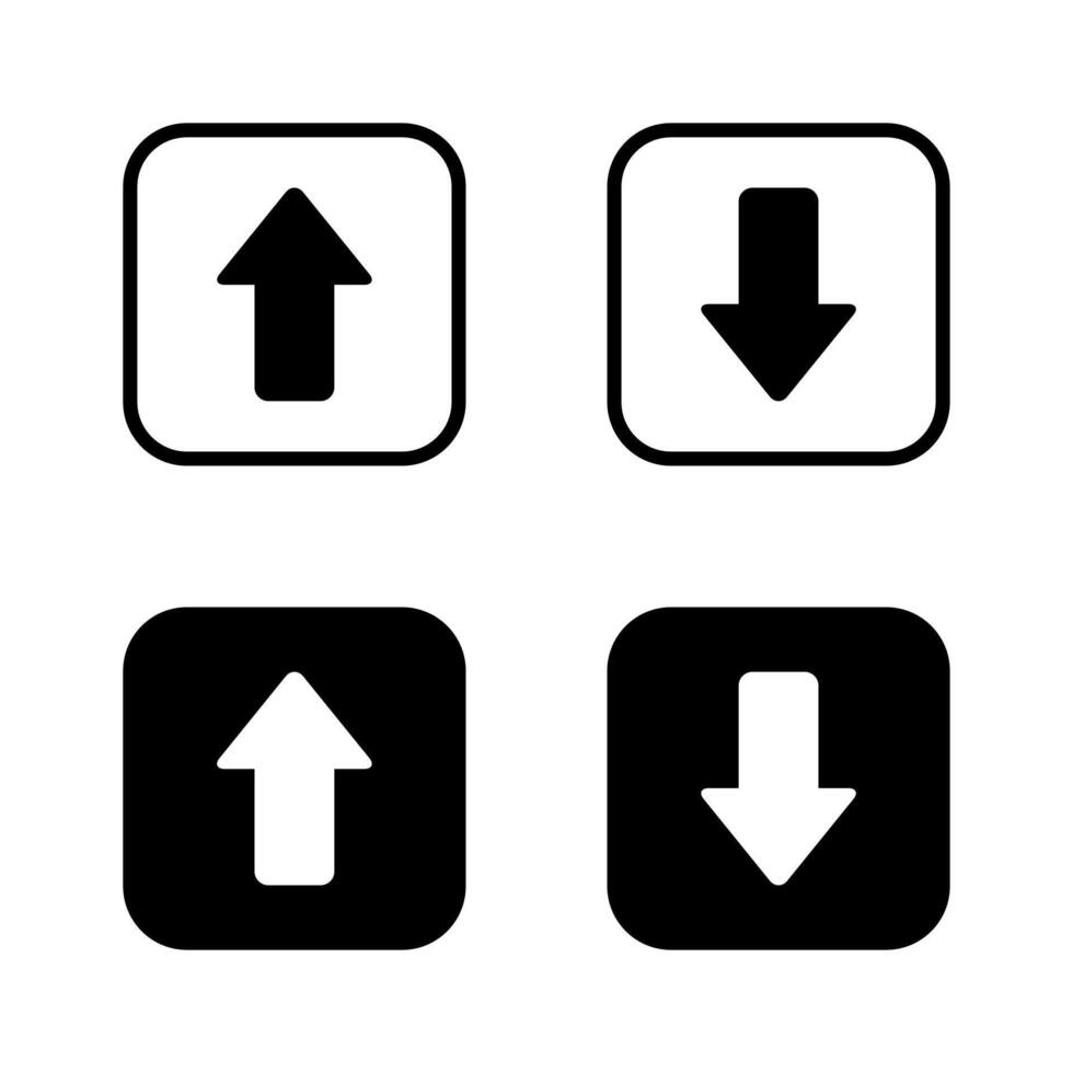 Up and down arrow icon on black square. Upward and downward sign symbol vector