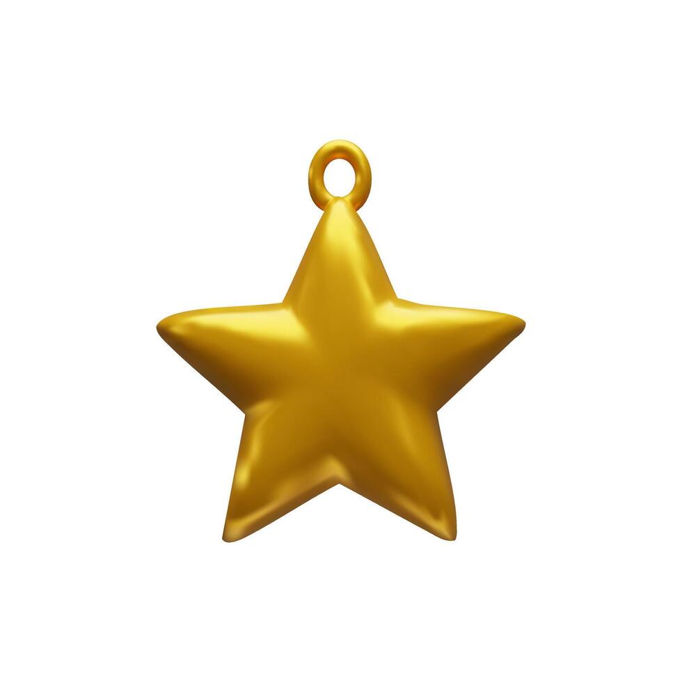 3d gold star render Christmas ball. Realistic three-dimensional illustration. Winter holiday colors decoration in cartoon luxury style. Symbol for Happy New year and Merry Christmas. vector