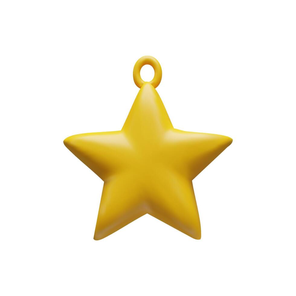 3d yellow star render Christmas ball. Realistic three-dimensional illustration. Winter holiday colors decoration in cartoon luxury style. Symbol for Happy New year and Merry Christmas. vector