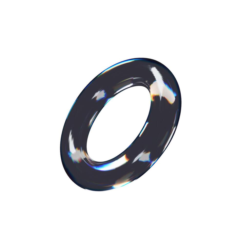 3d render glossy torus. three-dimensional illustration. Glassmorphism crystal design. Abstract shape glasses. Realistic transparent element rainbow gradient. Hologram diamond refraction prism. vector