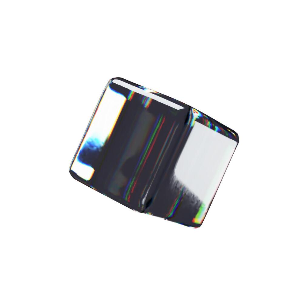 3d render glossy cube. three-dimensional illustration. Glassmorphism crystal design. Abstract shape glasses. Realistic transparent element rainbow gradient. Hologram diamond refraction prism. vector