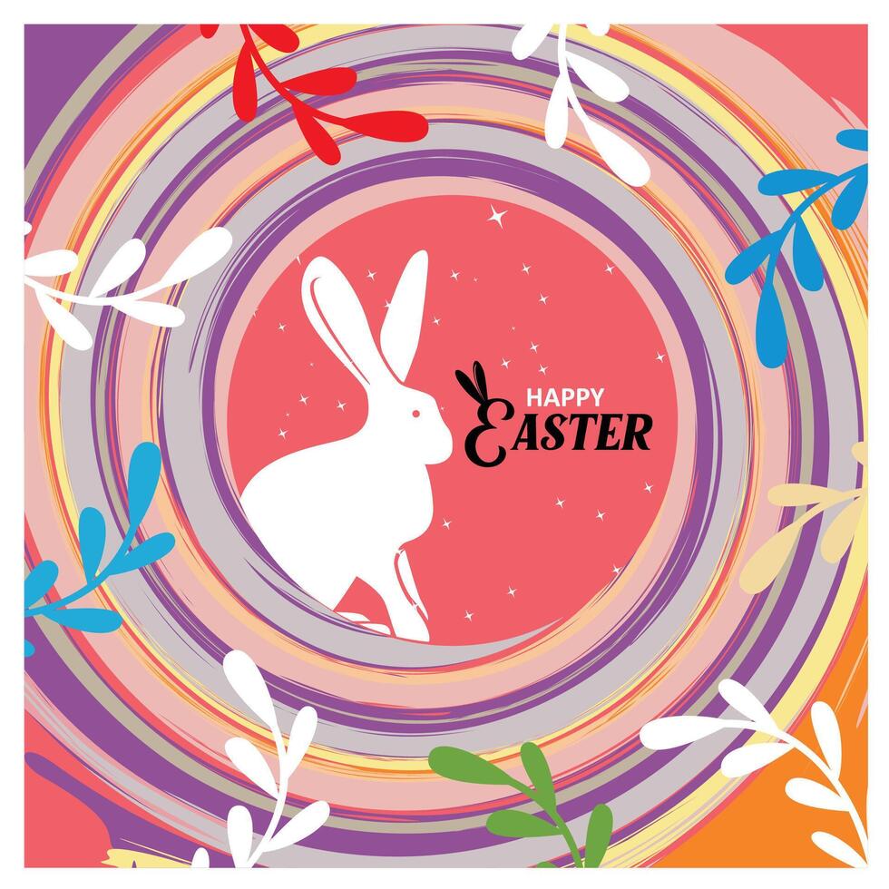 Trendy Easter design with bunnies. Spring plant background. Easter 2025 concept. Flat illustration. vector