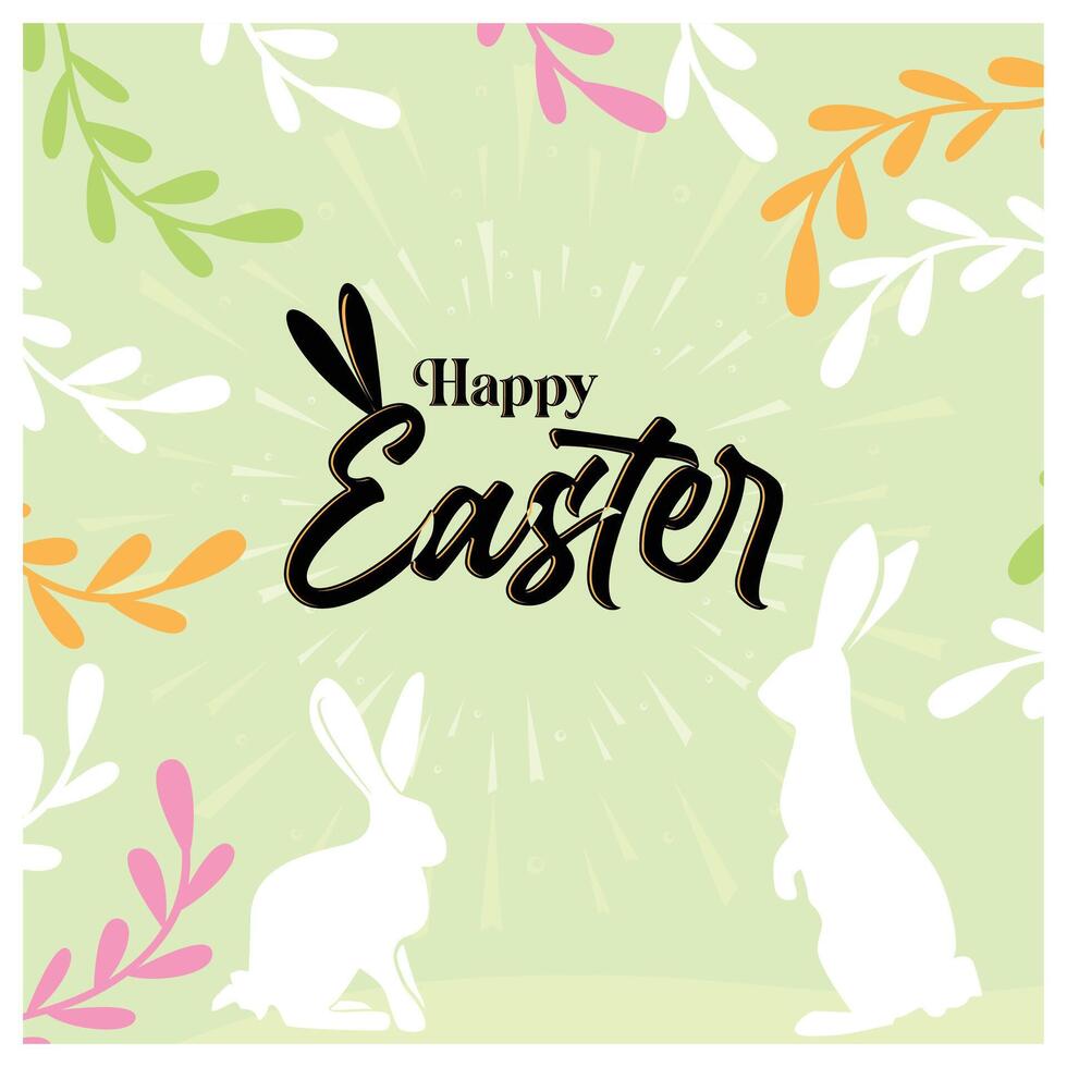 Happy Easter with cute bunny. Religious celebration on spring background. Easter 2025 concept. Flat illustration. vector
