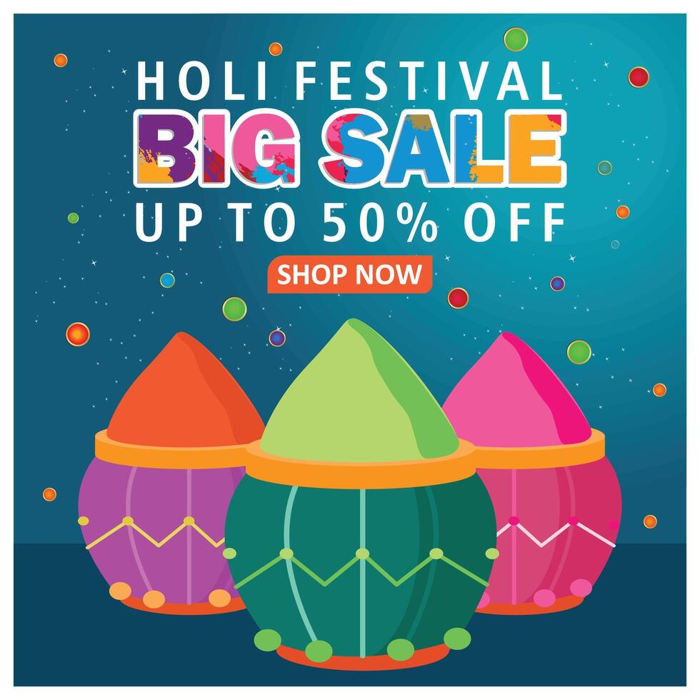 Shopping promotions on Holi festival. Colorful gulal for Holi celebration. Holi hai concept. Flat illustration. vector