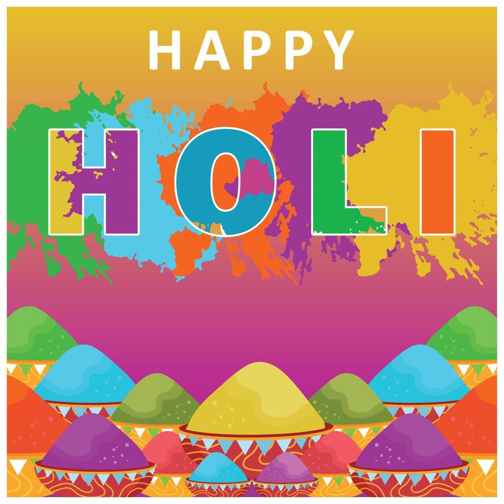 Colorful gulal for Holi celebrations. Colorful splash for the festival of colors. Holi hai concept. Flat illustration. vector