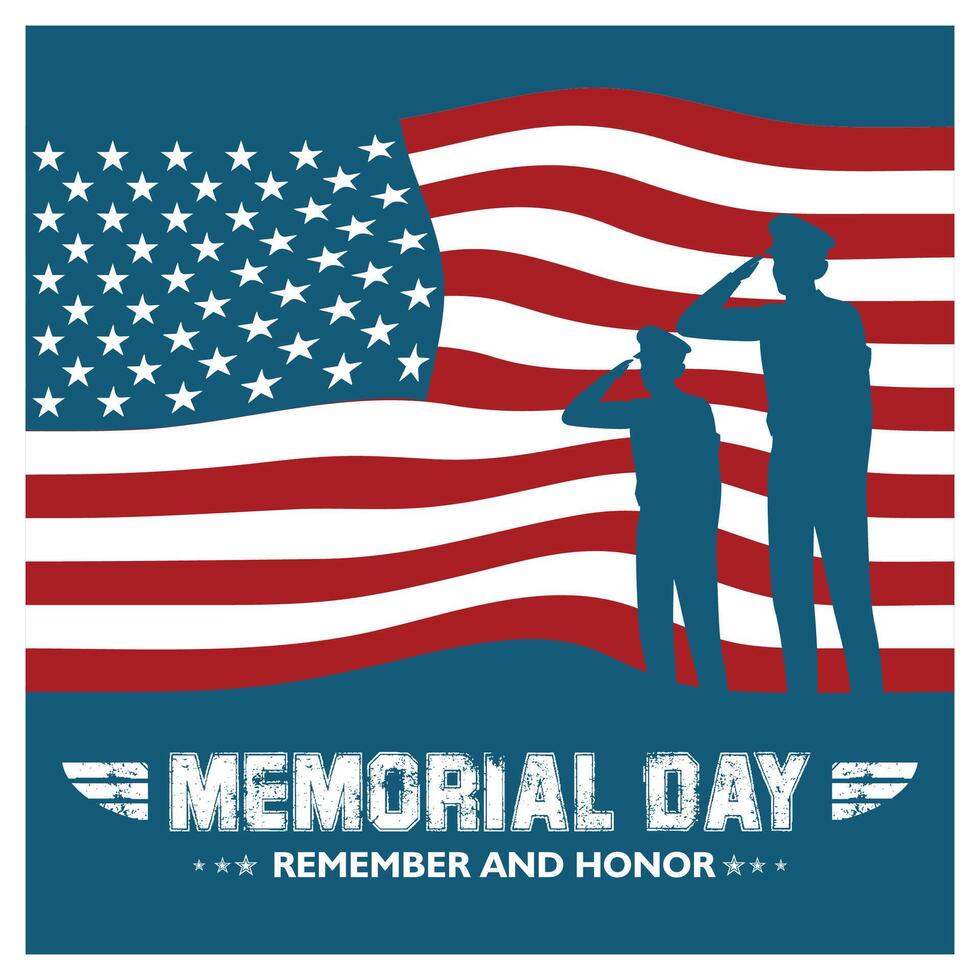 Veterans Day with the American flag and soldiers. Honoring all who have served. Memorial Day concept. Flat illustration. vector