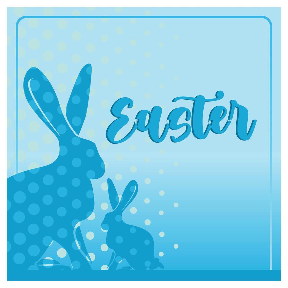 Easter celebration with rabbit silhouette. Easter lettering on blue background. Easter 2025 concept. Flat illustration. vector