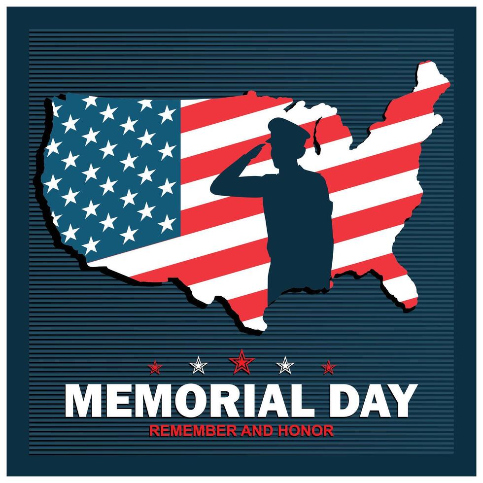 Memorial Day with flags and soldiers. Remembering and honoring all who have served. Memorial Day concept. Flat illustration. vector