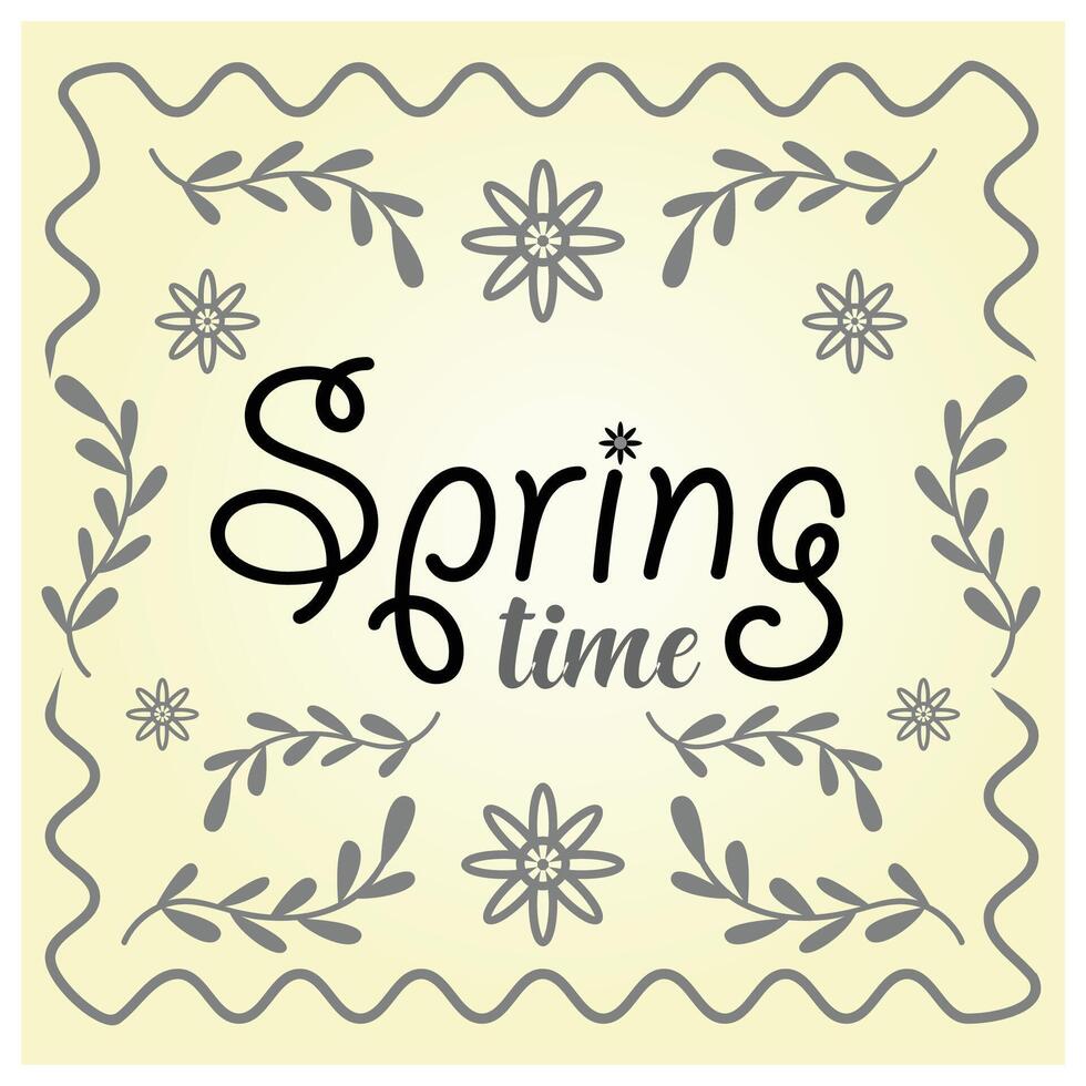 Spring text with floral elements. Beautiful flowers and leaves in spring. Spring Flourishing concept. Flat illustration. vector