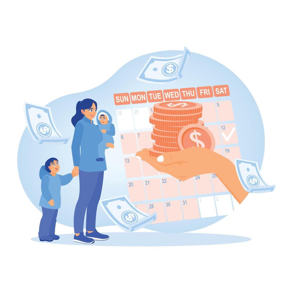 Parental allowance. Maternity leave, payments to mothers during leave. Maternity and paternity leave concept. Flat illustration. vector