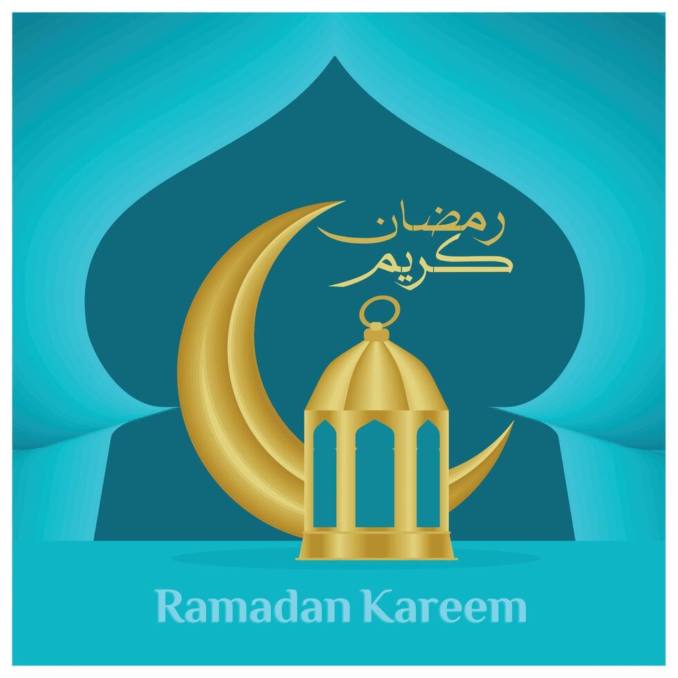 Islamic holiday with crescent moon and lanterns. Islamic holidays on a blue background. Ramadan concept. Flat illustration. vector