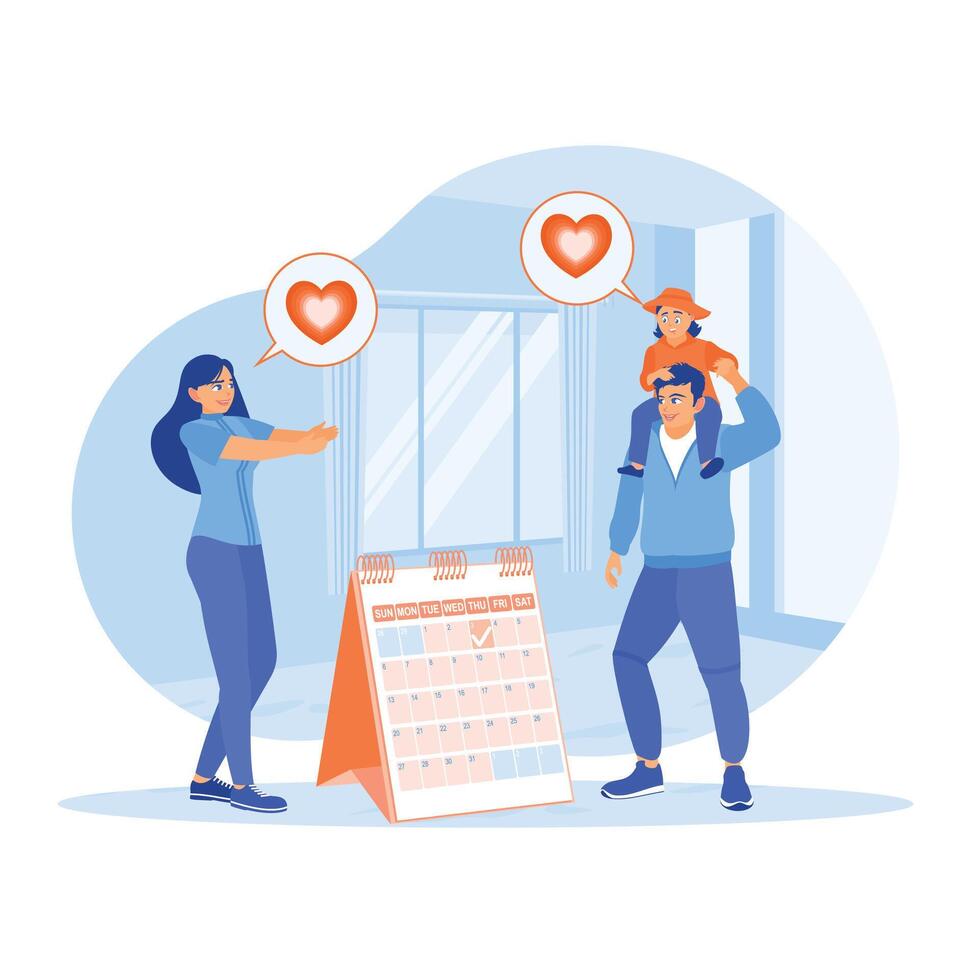 Parental care of children. Father and mother playing with a child at home. Maternity and paternity leave concept. Flat illustration. vector