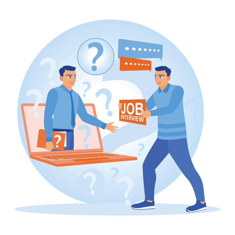 Employee recruitment. HR conducts online job interviews with candidates. Business communication concept. Flat illustration. vector